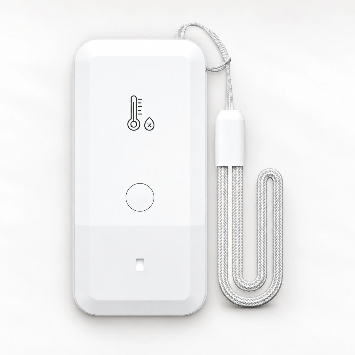 YoLink Temperature & Humidity Sensor YS8007 — product-only photograph on smooth neutral off-white with soft diffused daylight shadows