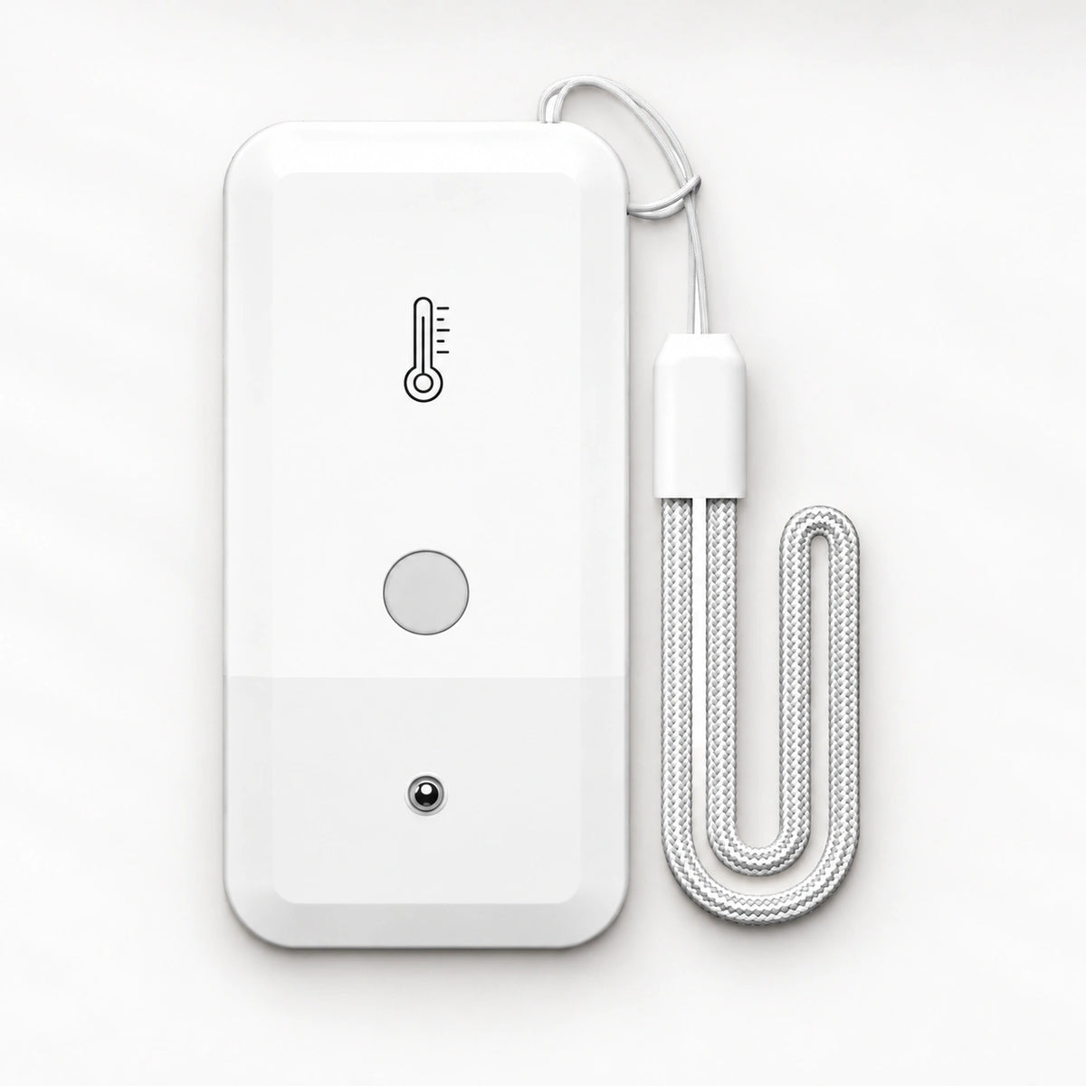 YoLink Temperature Sensor YS8017 — product-only photograph on smooth neutral off-white with soft diffused daylight shadows