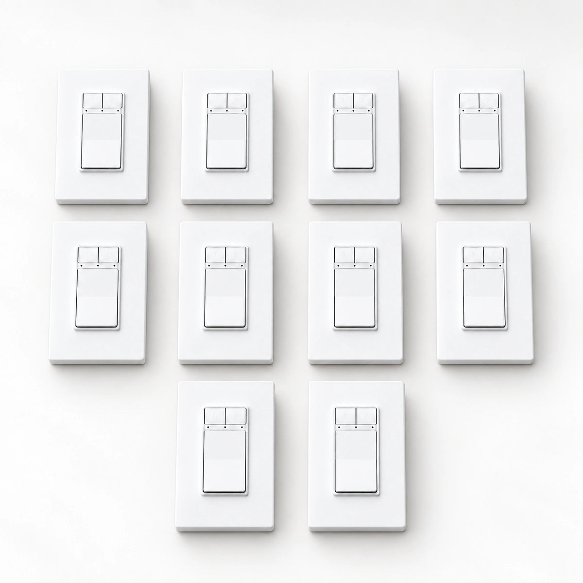 YoLink FlexSwitch, 10-Pack — product-only photograph on smooth neutral off-white with soft diffused daylight shadows