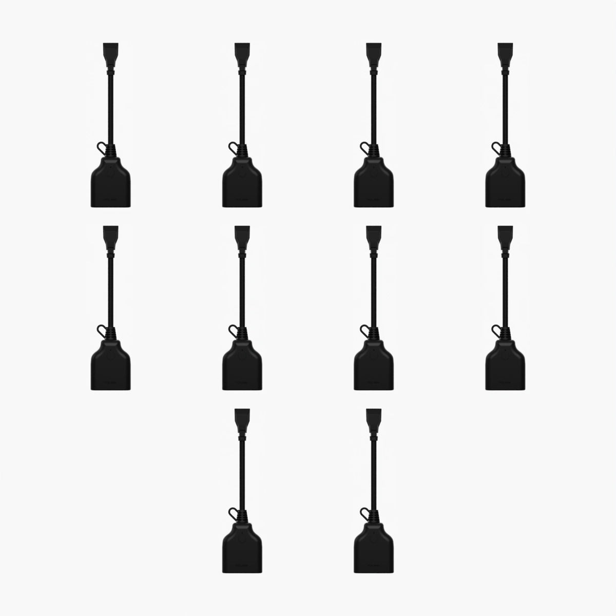 YoLink Outdoor Energy Plug, 10-Pack — product-only photograph on smooth neutral off-white with soft diffused daylight shadows