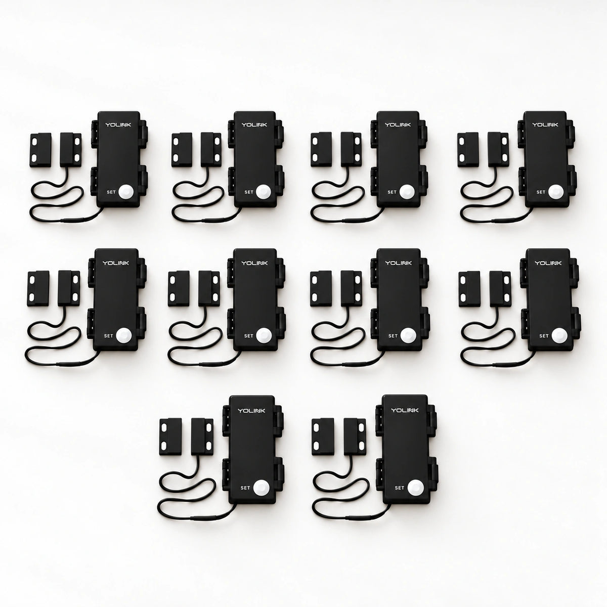 YoLink Outdoor Contact Sensor, 10-Pack — product-only photograph on smooth neutral off-white with soft diffused daylight shadows