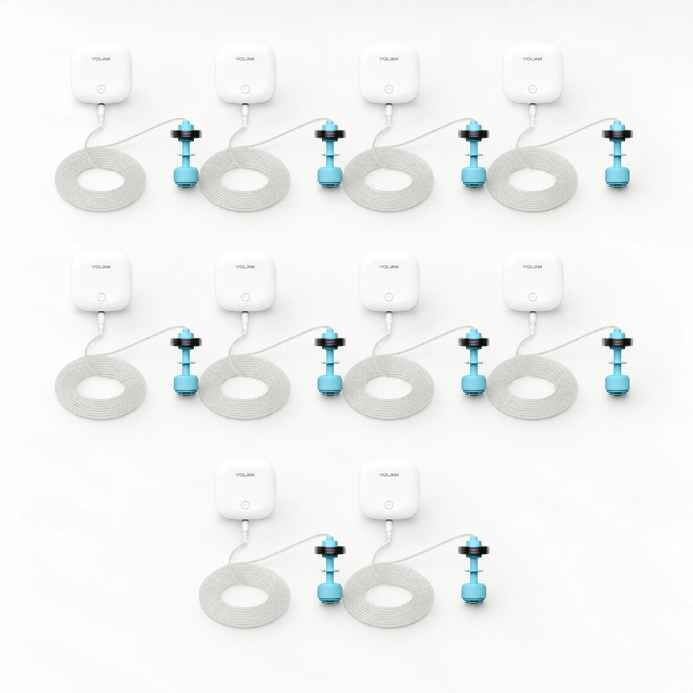 YoLink Water Level Sensor with Float Switch, 10-Pack — arranged main components
