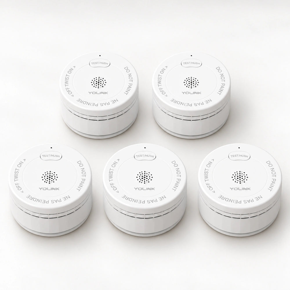YoLink Photoelectric Smoke Alarm, 5-Pack — arranged main components