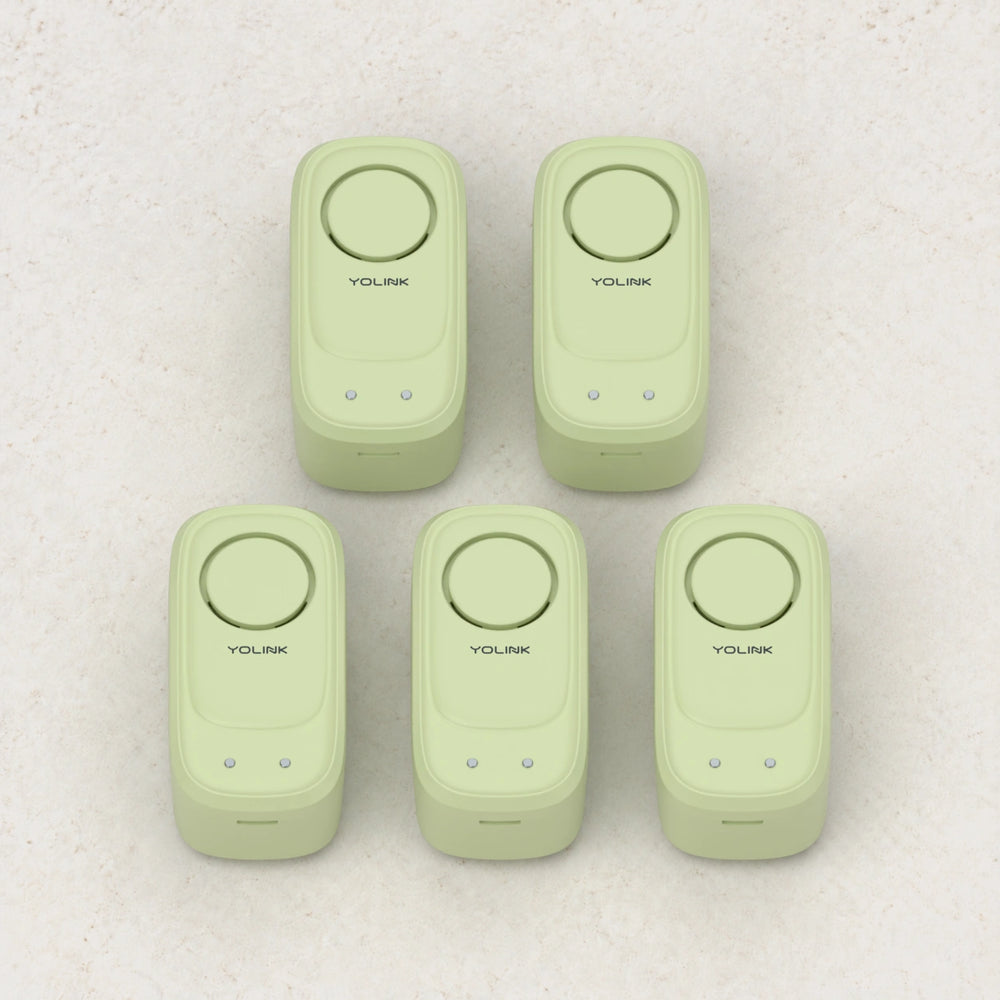 YoLink Water Leak Sensor 5, 5-Pack — arranged main components