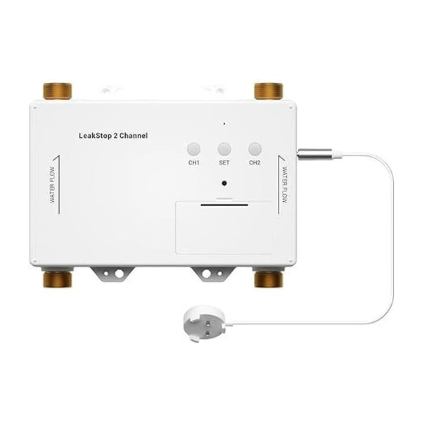 LeakStop 2 Channel Leak Detector, Stops Running Water in Home, Office, or Apartment Sinks & Washing Machine, Auto Shutoff Valve, Prevents Water Waste, Real-Time Monitoring