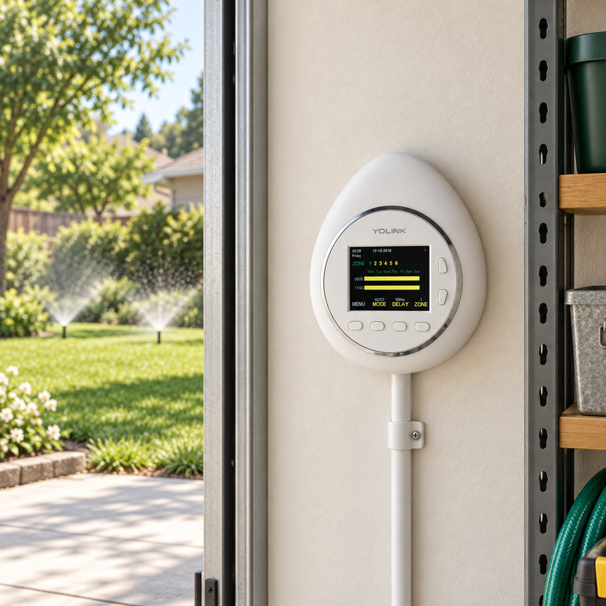 YoLink Sprinkler Controller in a natural home setting