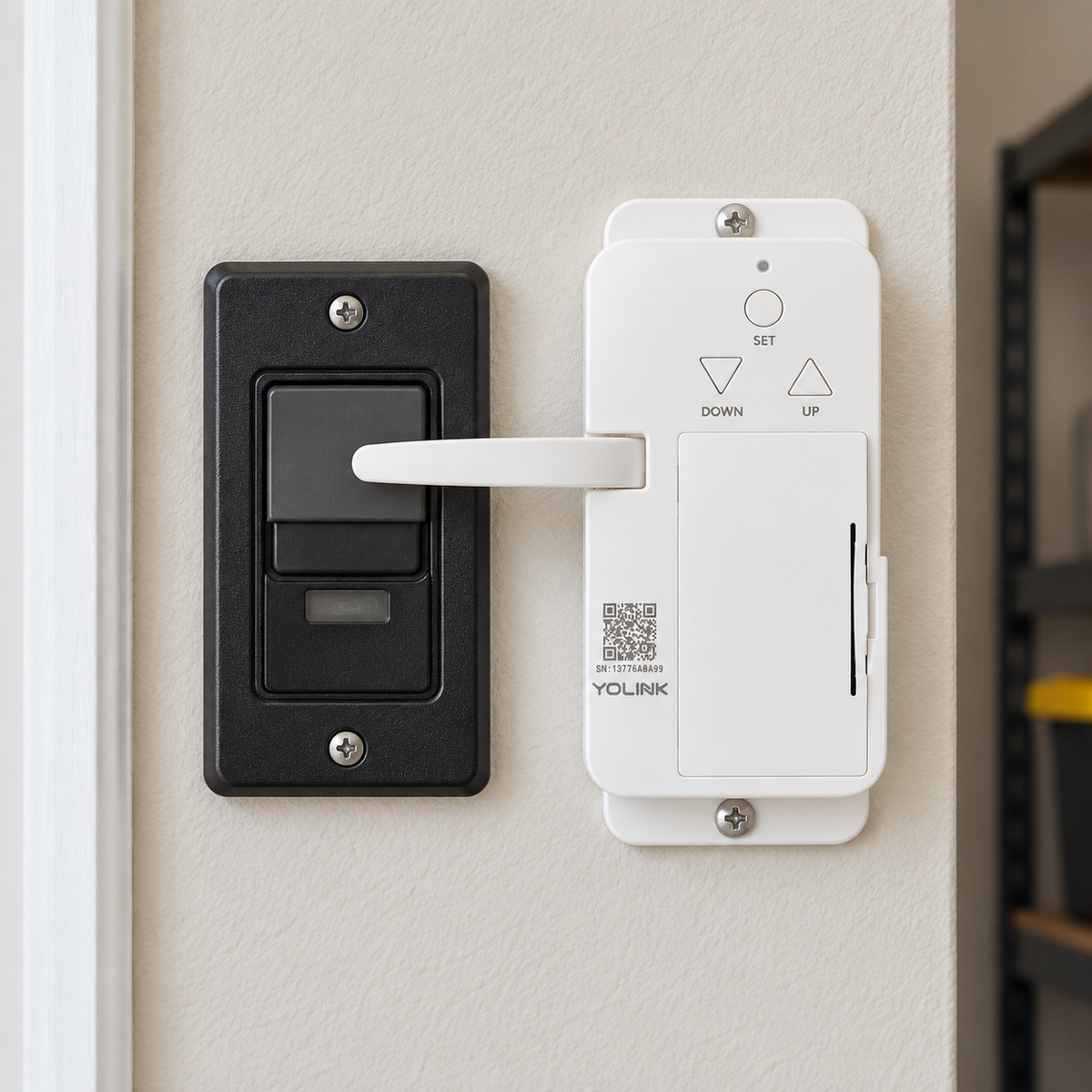 YoLink Finger Garage Door Controller in a natural home setting