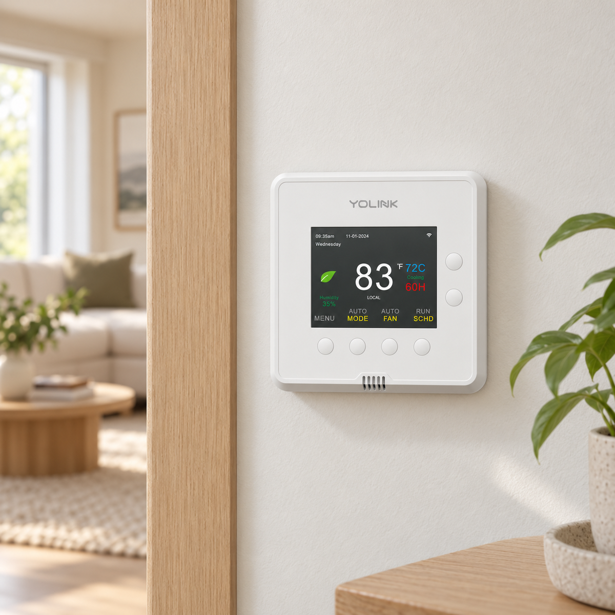 YoLink Thermostat, Heat Pump Compatible in a natural home setting
