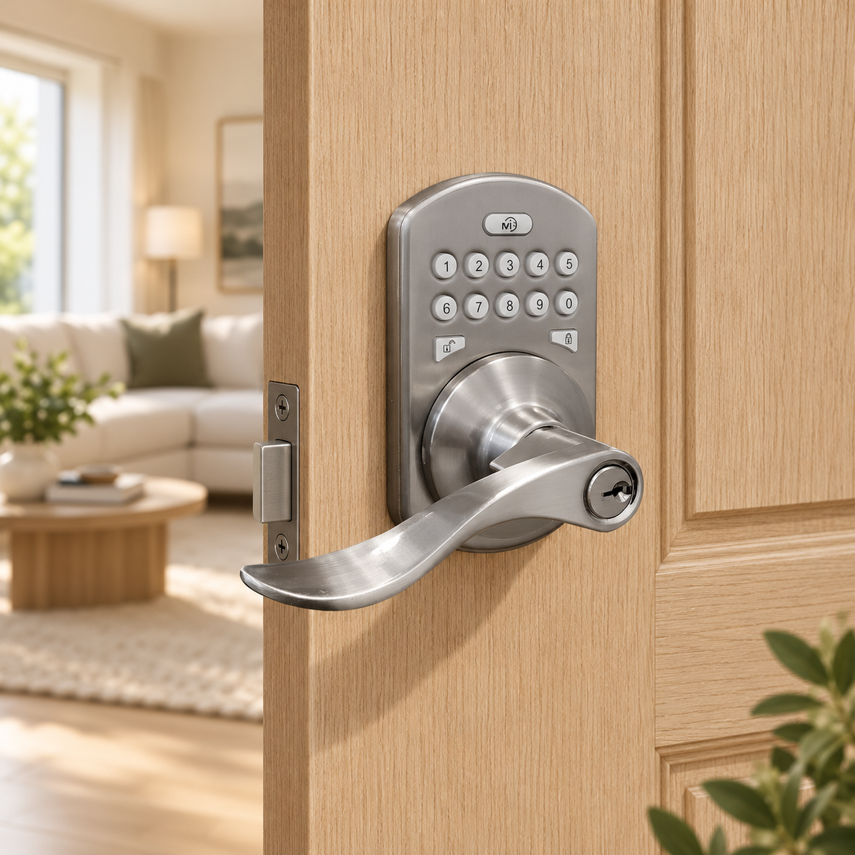 YoLink Smart Lever Lock M3 in a natural home setting