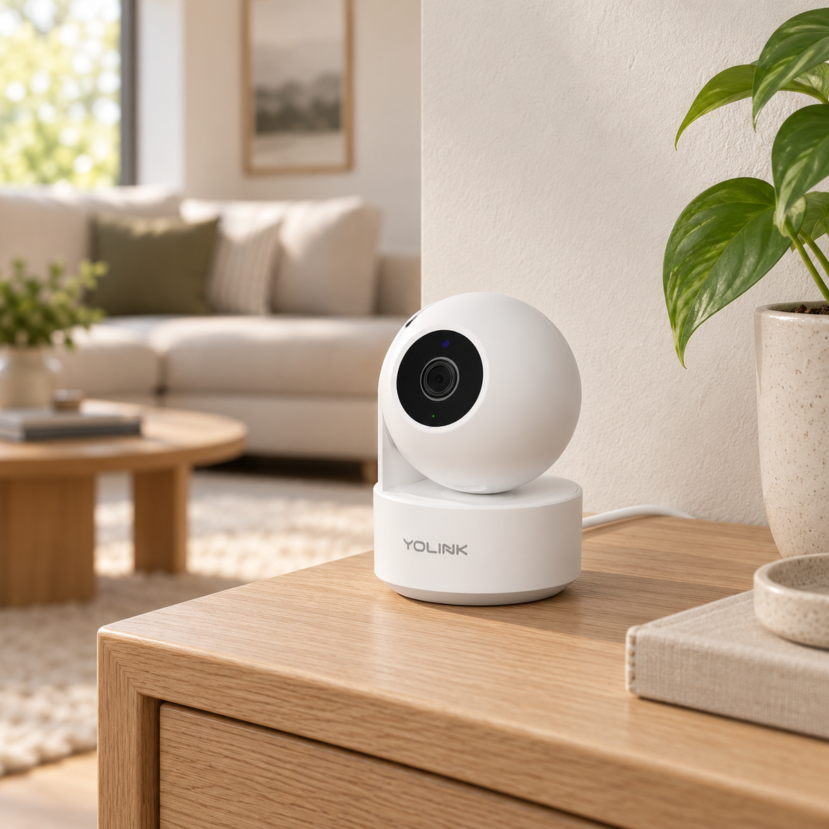YoLink Uno Wi-Fi Camera in a natural home setting