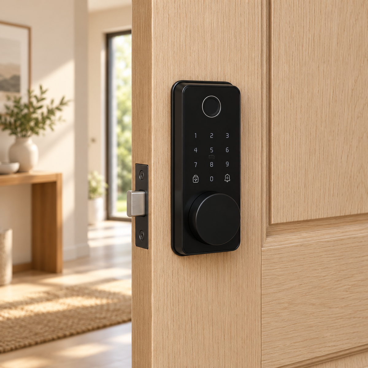 YoLink Smart Deadbolt Lock with Fingerprint in a natural home setting