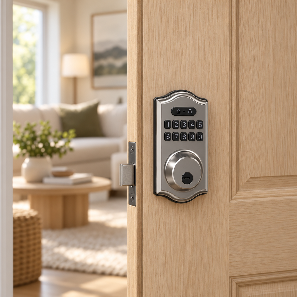 YoLink Smart Deadbolt Lock with Keypad in a natural home setting