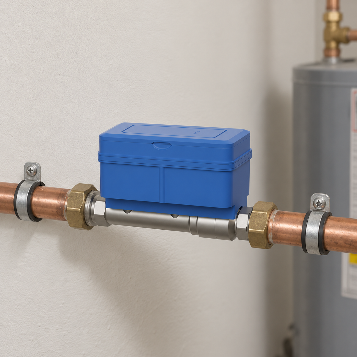 YoLink FlowSmart All-in-One Water Meter & Shutoff in a residential plumbing setting