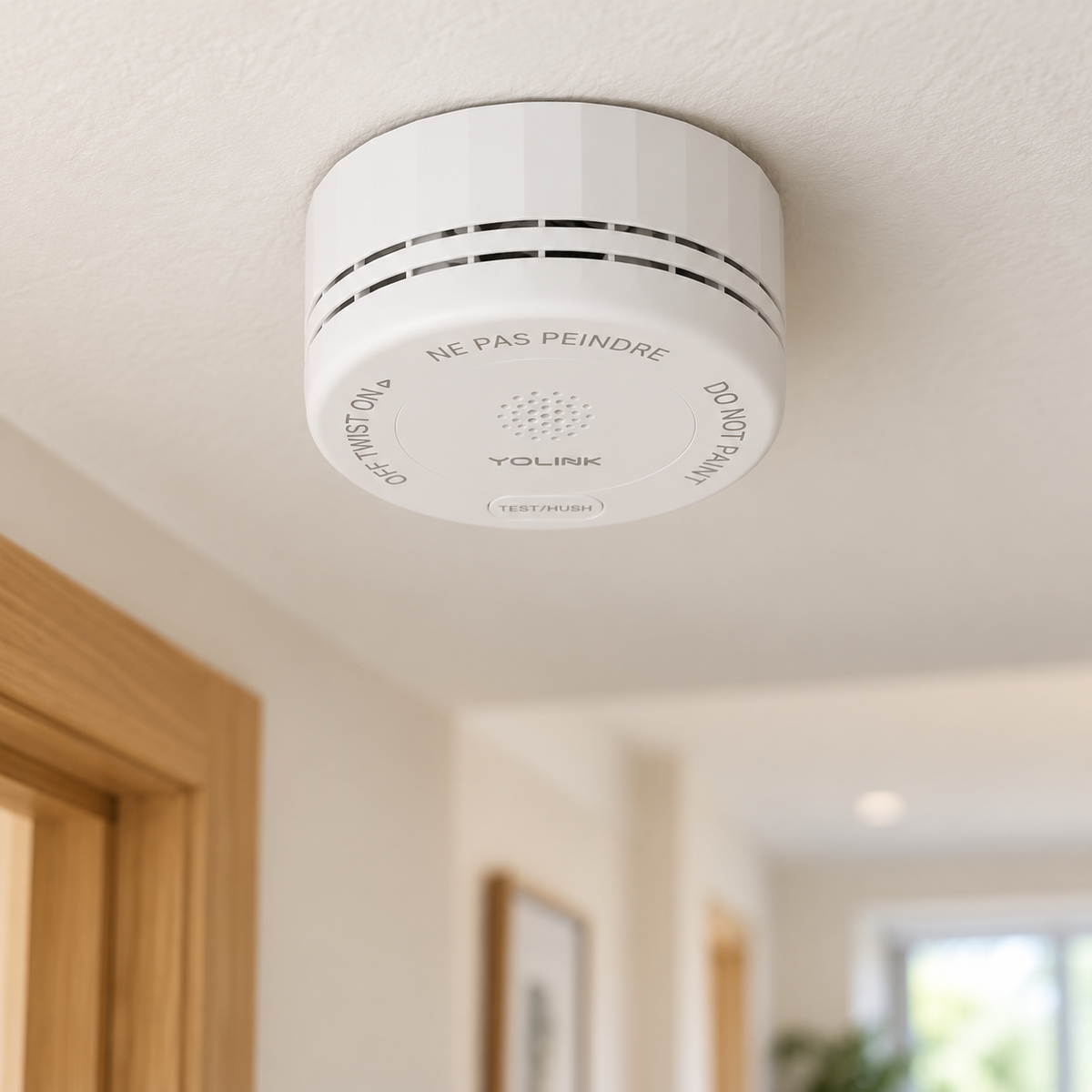 YoLink Photoelectric Smoke Alarm in a natural installed setting