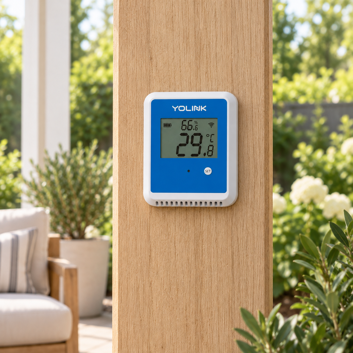 YoLink Sidewalk Outdoor Temperature & Humidity Sensor in a natural installed setting