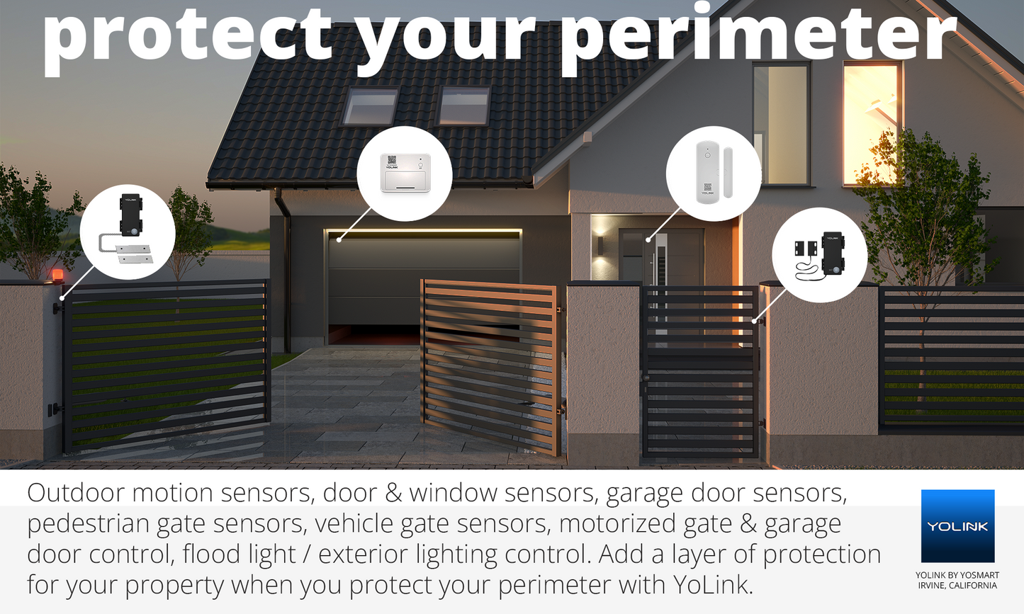 garage door security setup: zip tie, motion lights, alarm sensor, smart controller, and reinforced pedestrian door