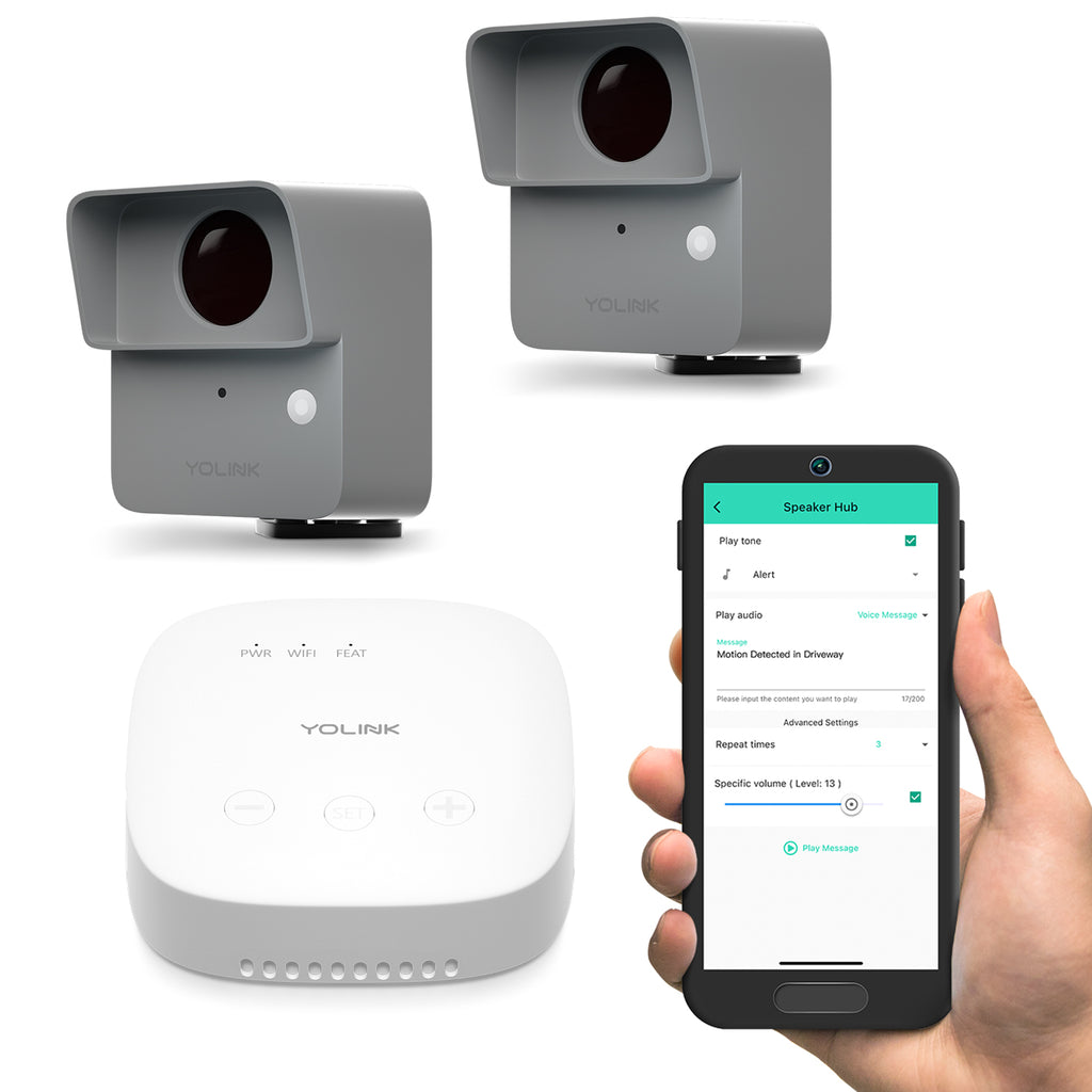SpeakerHub & Two Outdoor Motion Sensor Smart Home Starter Kit - YoLink