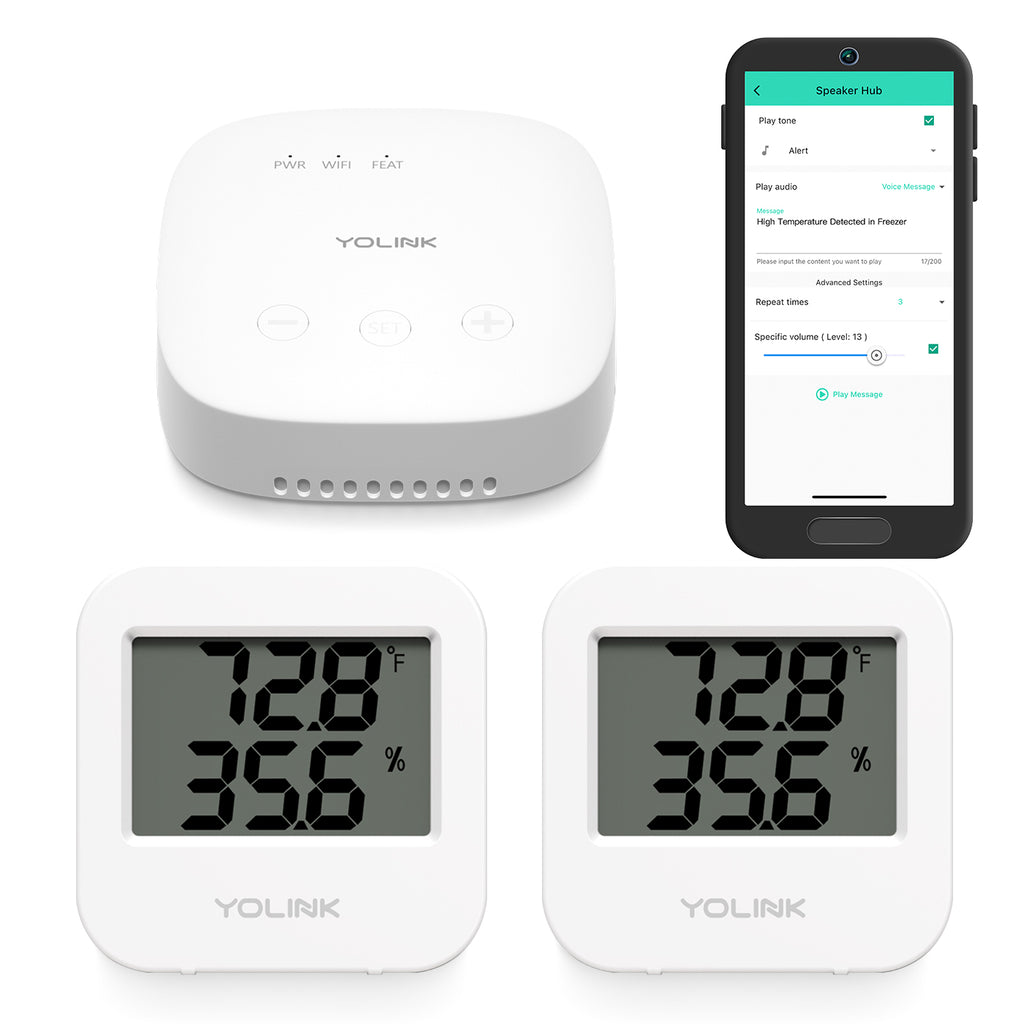 SpeakerHub & Two Temperature & Humidity Sensors Smart Home Starter Kit - YoLink