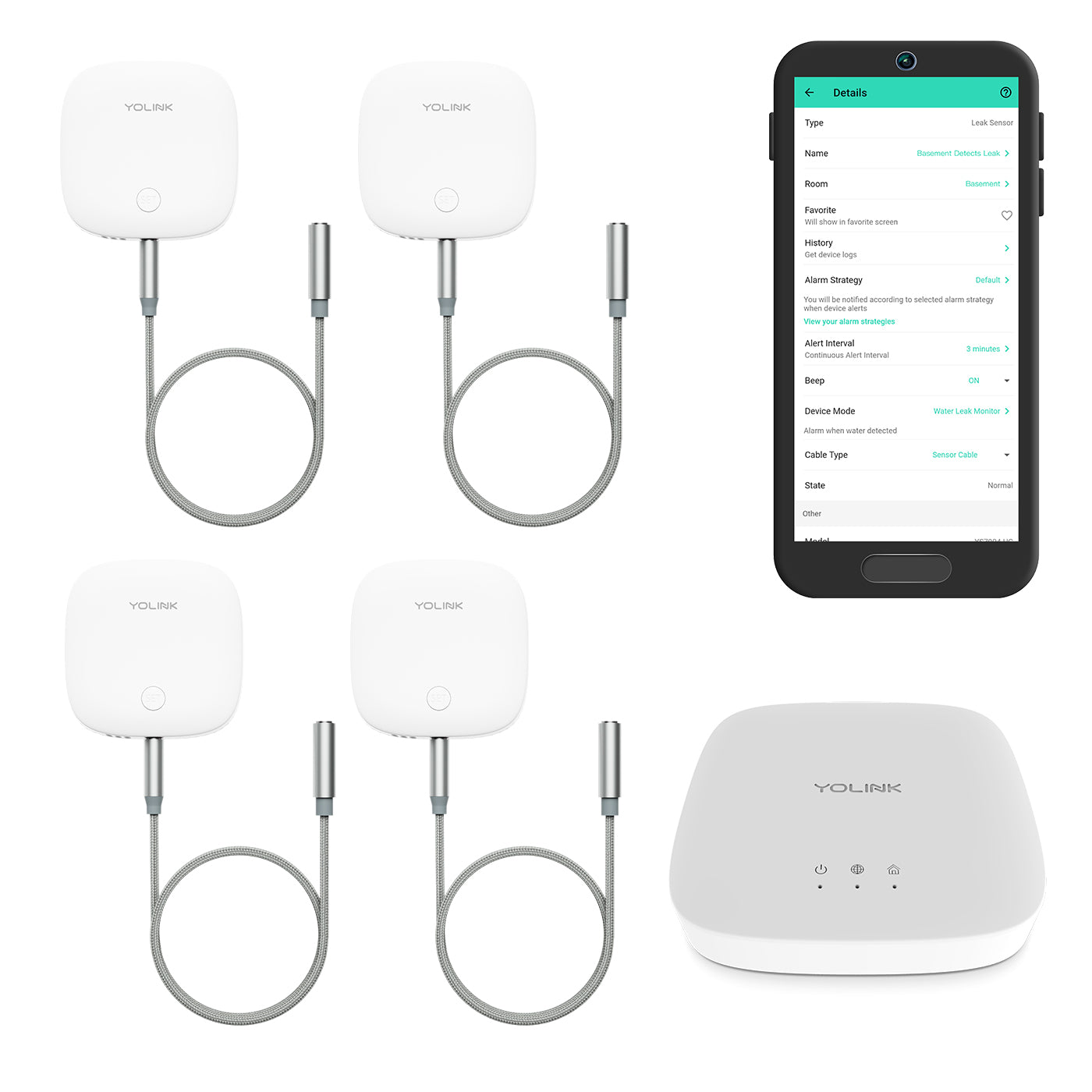 YoLink Smart Home Starter Kit: Hub, 4 Pack Water Leak Sensor 2