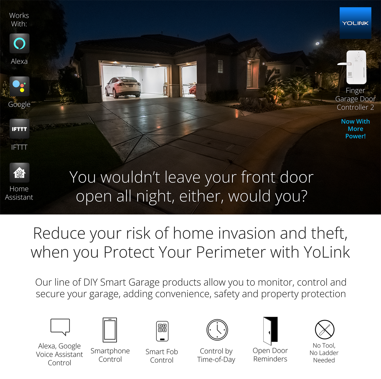 Smart Garage Door Kit 2 - YoLink Finger, Garage Door Sensor, YoLink Hub