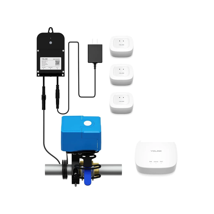 Valve Controller 2 & Bulldog Valve Robot, w/YoLink Hub & 3-Pack Water Leak Sensor
