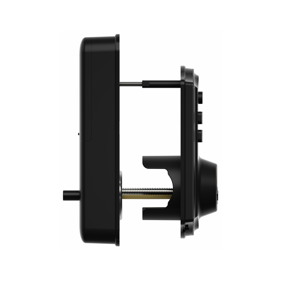 YoLink Smart Deadbolt Lock with Keypad — Black — black lock side profile and latch assembly