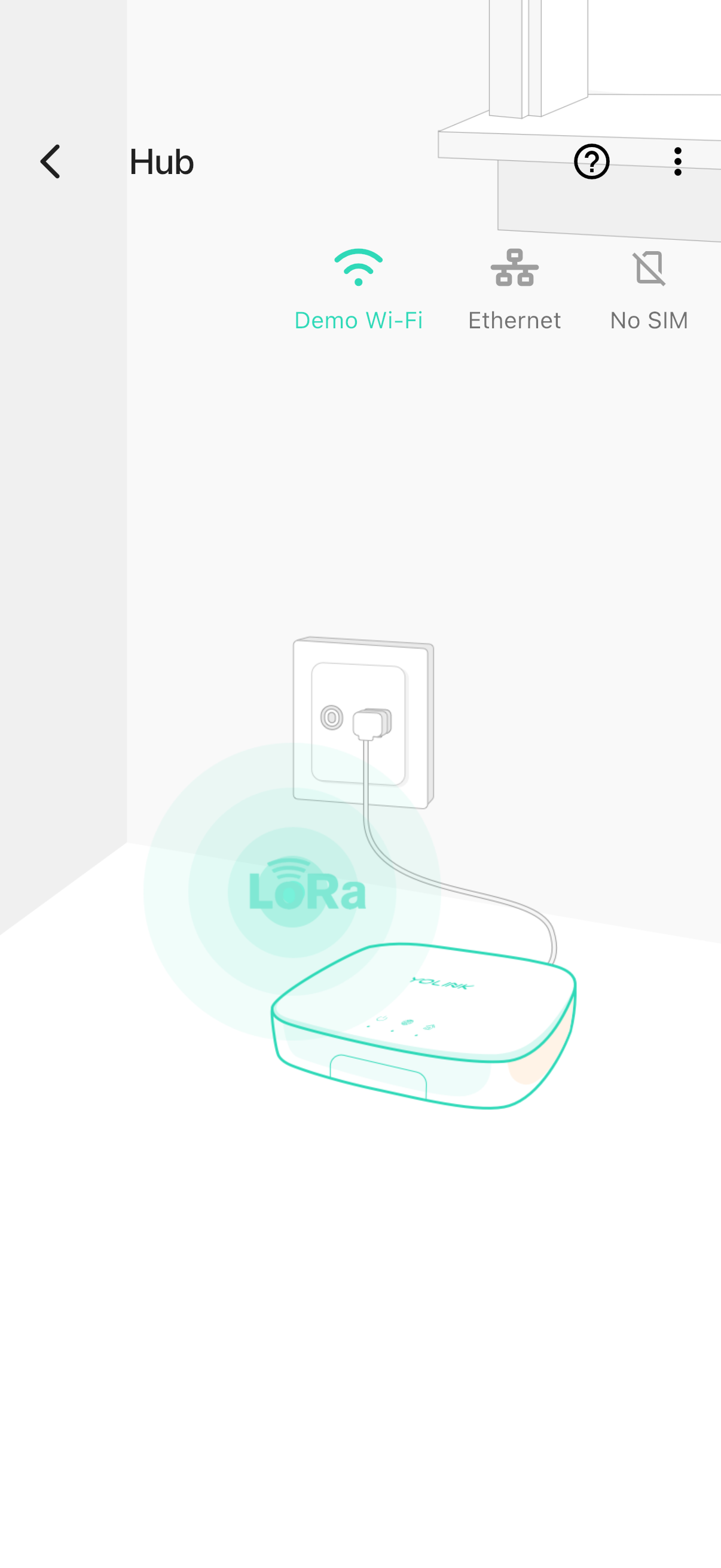 YoLink app — included Hub 3 overview (synthetic demo; not the sensor interface or entire kit)