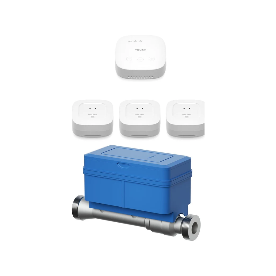 YoLink FlowSmart All-in-One Smart Water Management KIT: 1" Ultrasonic Water Meter with Speakerhub, 3 of Leak Sensor 4