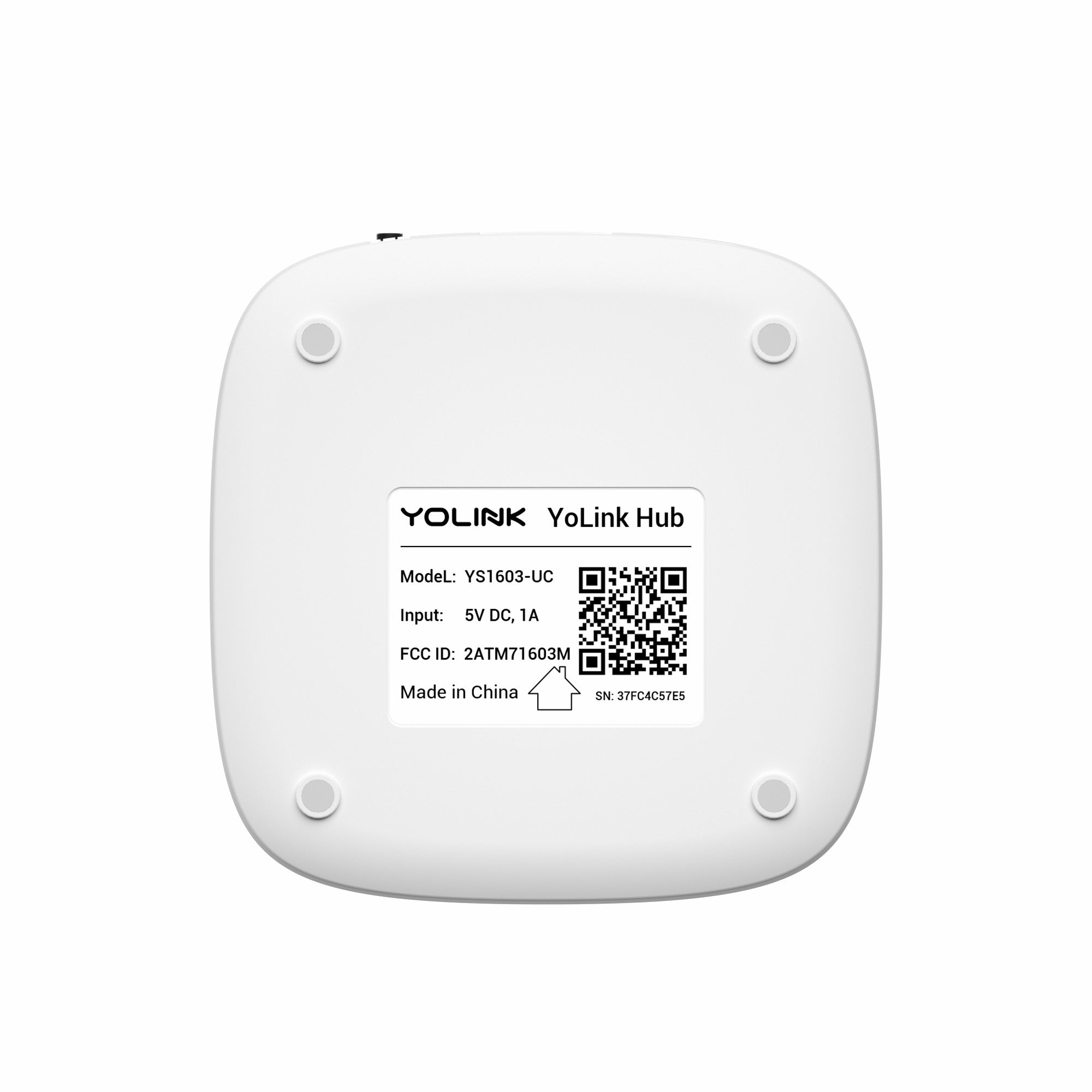 YoLink Hub YS1603 underside with model label and four feet
